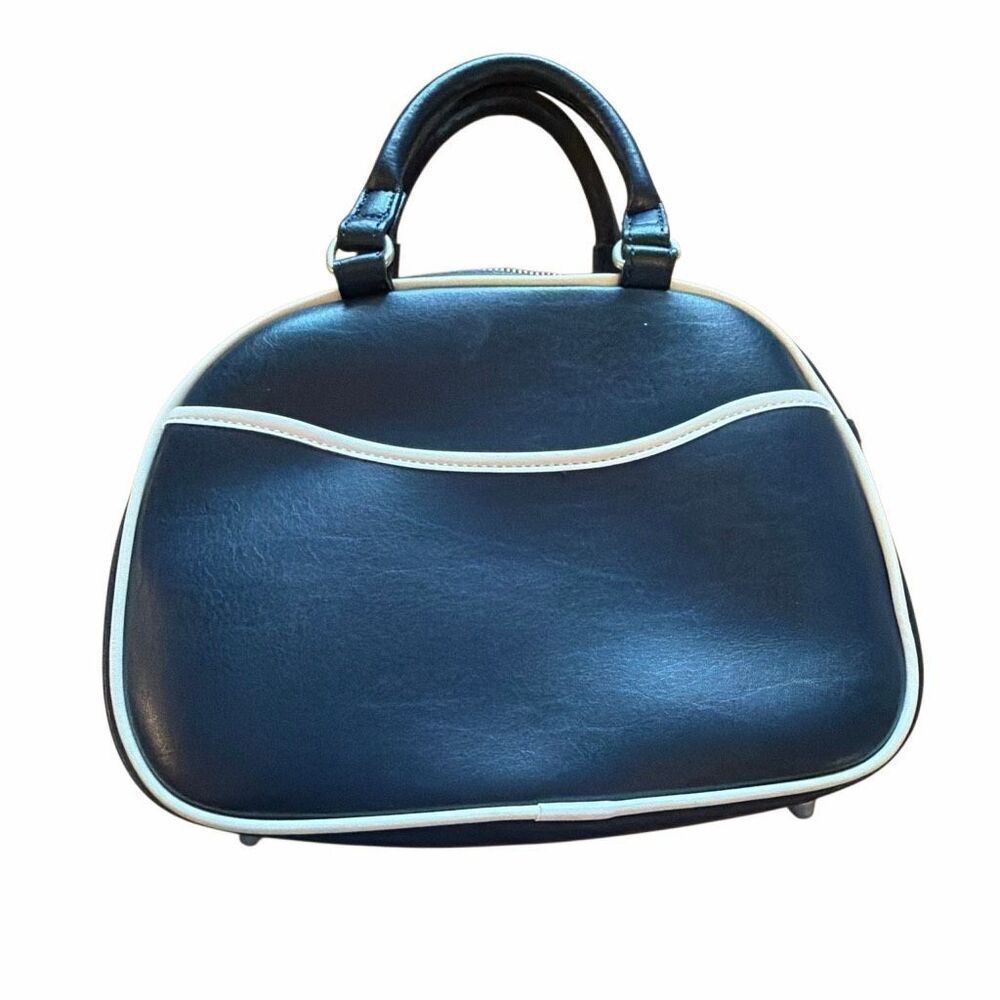 Vintage hand bag navy blue & white zipper closure - Picture 4 of 8